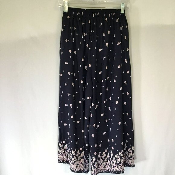 Yado Women's Vintage Cropped Palazzo Pull-On Pants Navy and Lavender Size Large - Picture 8 of 9